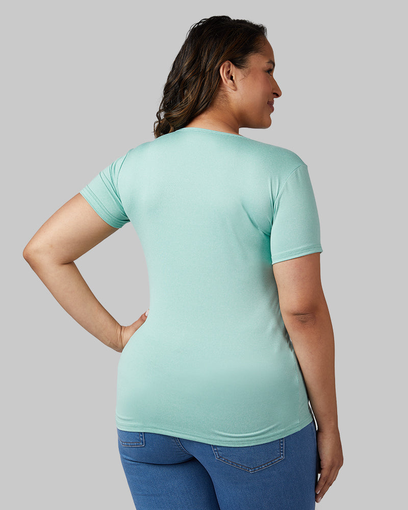 32 Degrees Canton Heather _ Women's Cool Fitted T-shirt {model: Madison is 5'9and size 16 wearing size XL}{bottom}{right} {bottom}{right}