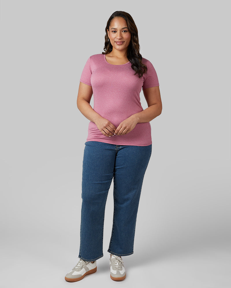 32 Degrees Malaga Heather _ Women's Cool Fitted T-shirt {model: Madison is 5'9and size 16 wearing size XL}{bottom}{right} {bottom}{right}