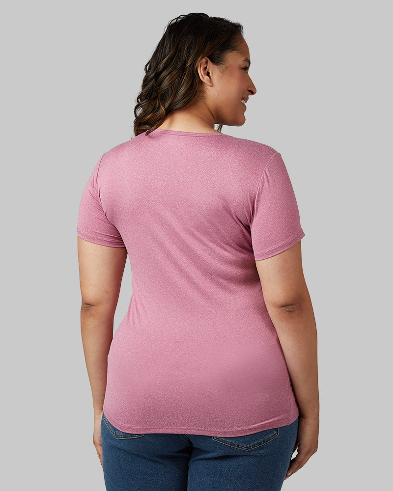32 Degrees Malaga Heather _ Women's Cool Fitted T-shirt {model: Madison is 5'9and size 16 wearing size XL}{bottom}{right} {bottom}{right}