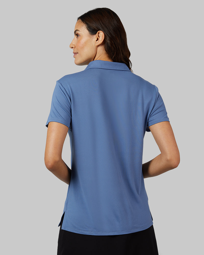 32 Degrees Blue Horizon _ Women's Cool Fitted Polo {model: Florentina is 5'10"and size 4 wearing size S}{bottom}{right} {bottom}{right}