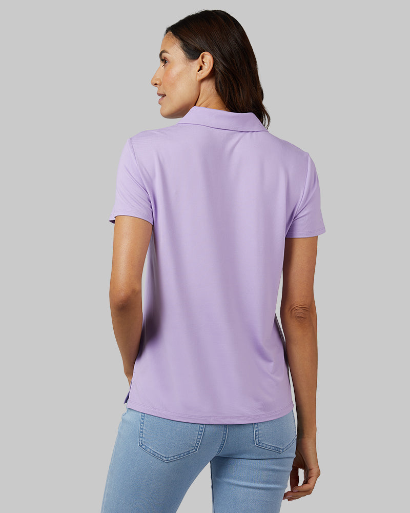 32 Degrees Sand Verbena _ Women's Cool Fitted Polo {model: Florentina is 5'10"and size 4 wearing size S}{bottom}{right} {bottom}{right}