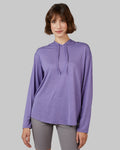 32 Degrees Celestial Purple Heather _ Women's Cool Long sleeve Hooded T-shirt {model: Kathie is 5'9"and size 4 wearing size S}{bottom}{right} {bottom}{right}
