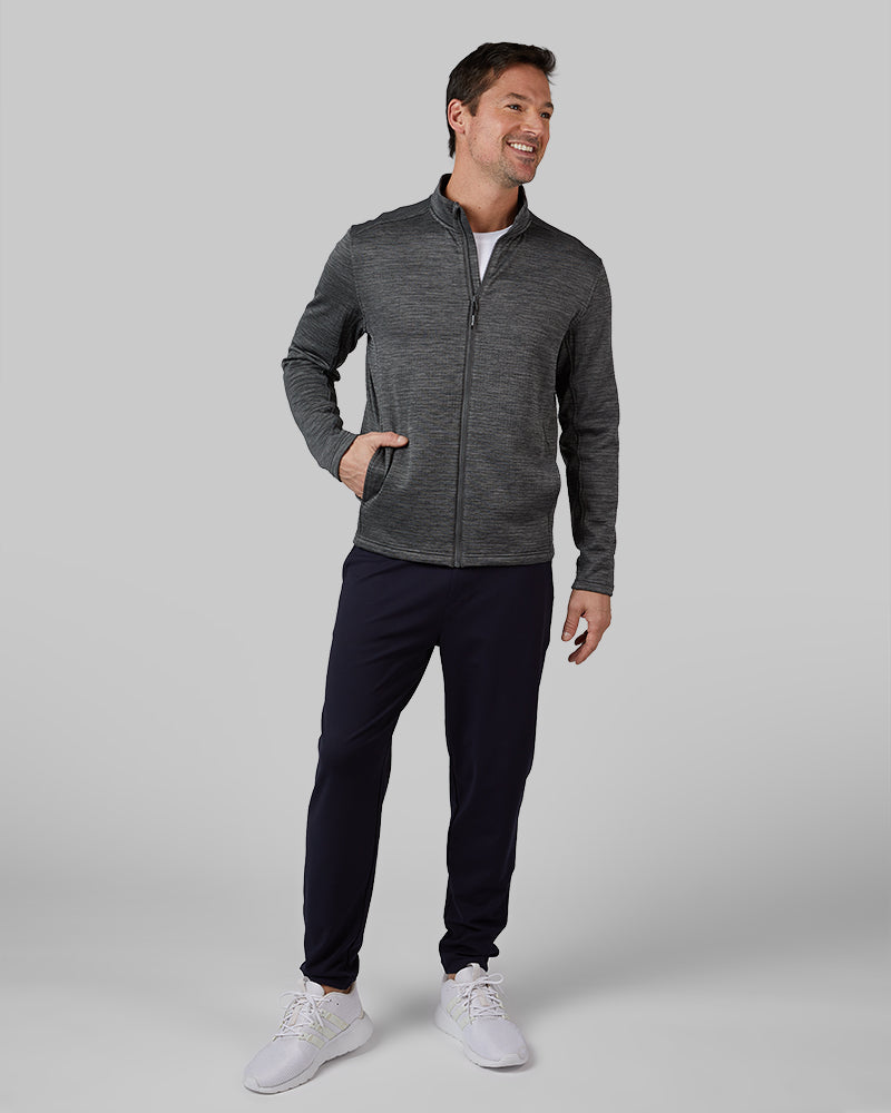 32 Degrees Dark Shadow Space Dye _ Men's Grid Tech Full-Zip {model: Andrew is 6'2", wearing size M}{bottom}{right} {bottom}{right}