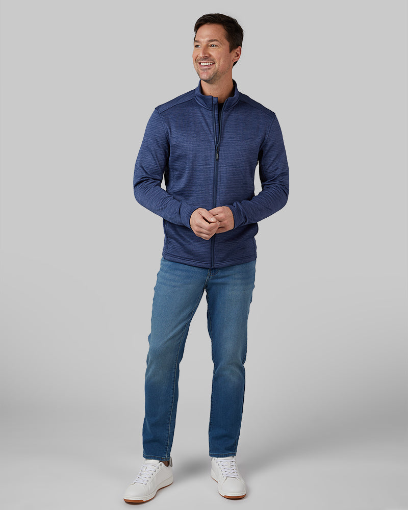 32 Degrees Midnight Space Dye _ Men's Grid Tech Full-Zip {model: Andrew is 6'2", wearing size M}{bottom}{right} {bottom}{right}