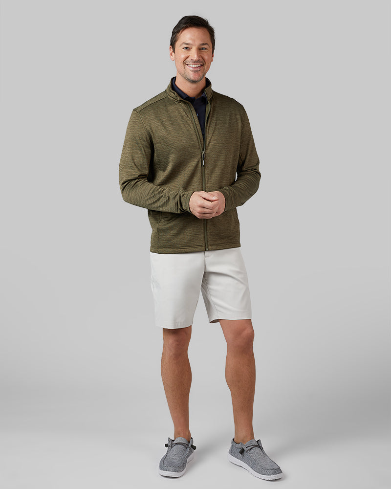 32 Degrees Tea Leaf Space Dye _ Men's Grid Tech Full-Zip {model: Andrew is 6'2", wearing size M}{bottom}{right} {bottom}{right}
