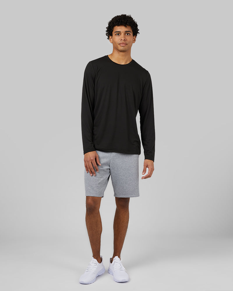 32 Degrees Black _ Men's Cool Long sleeve T-shirt {model: Isaiah is 6'1", wearing size M}{bottom}{right} {bottom}{right}