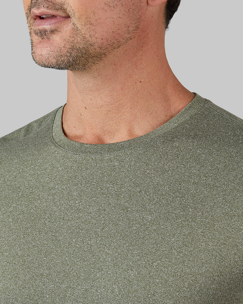 32 Degrees Oregano Heather _ Men's Cool Long sleeve T-shirt {model: Andrew is 6'2", wearing size M}{bottom}{right} {bottom}{right}