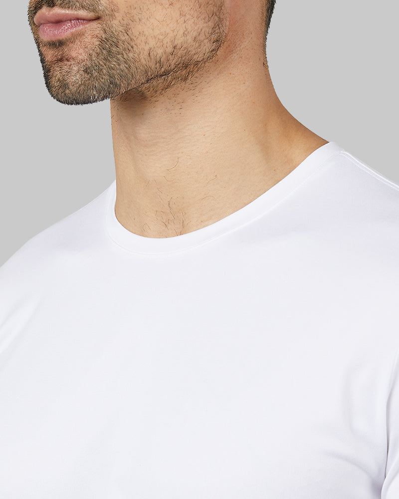 32 Degrees White _ Men's Cool Long sleeve T-shirt {model: Daniel is 6'2", wearing size M}{bottom}{right} {bottom}{right}