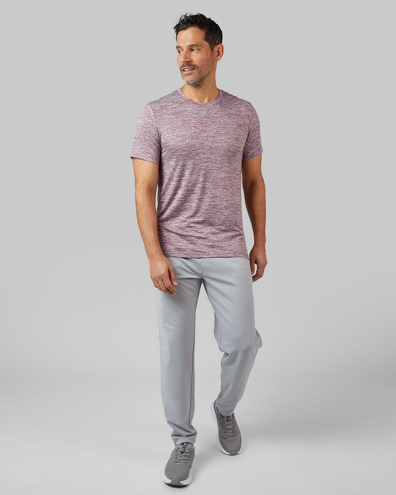 32 Degrees Pomegranate Space Dye _ Men's Cool Active T-shirt {model: Eduardo is 6'1", wearing size M}{bottom}{right} {bottom}{right}