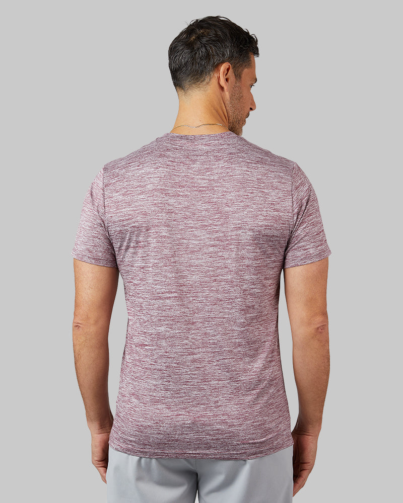 32 Degrees Pomegranate Space Dye _ Men's Cool Active T-shirt {model: Eduardo is 6'1", wearing size M}{bottom}{right} {bottom}{right}
