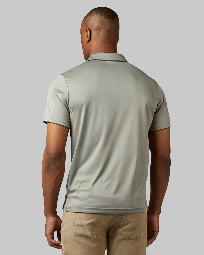 32 Degrees Seagrass _ Men's stretch Flow Tipped Polo {model: Isaiah is 6'1", wearing size M}{bottom}{right} {bottom}{right}