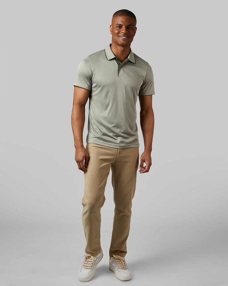 32 Degrees Seagrass _ Men's stretch Flow Tipped Polo {model: Isaiah is 6'1", wearing size M}{bottom}{right} {bottom}{right}