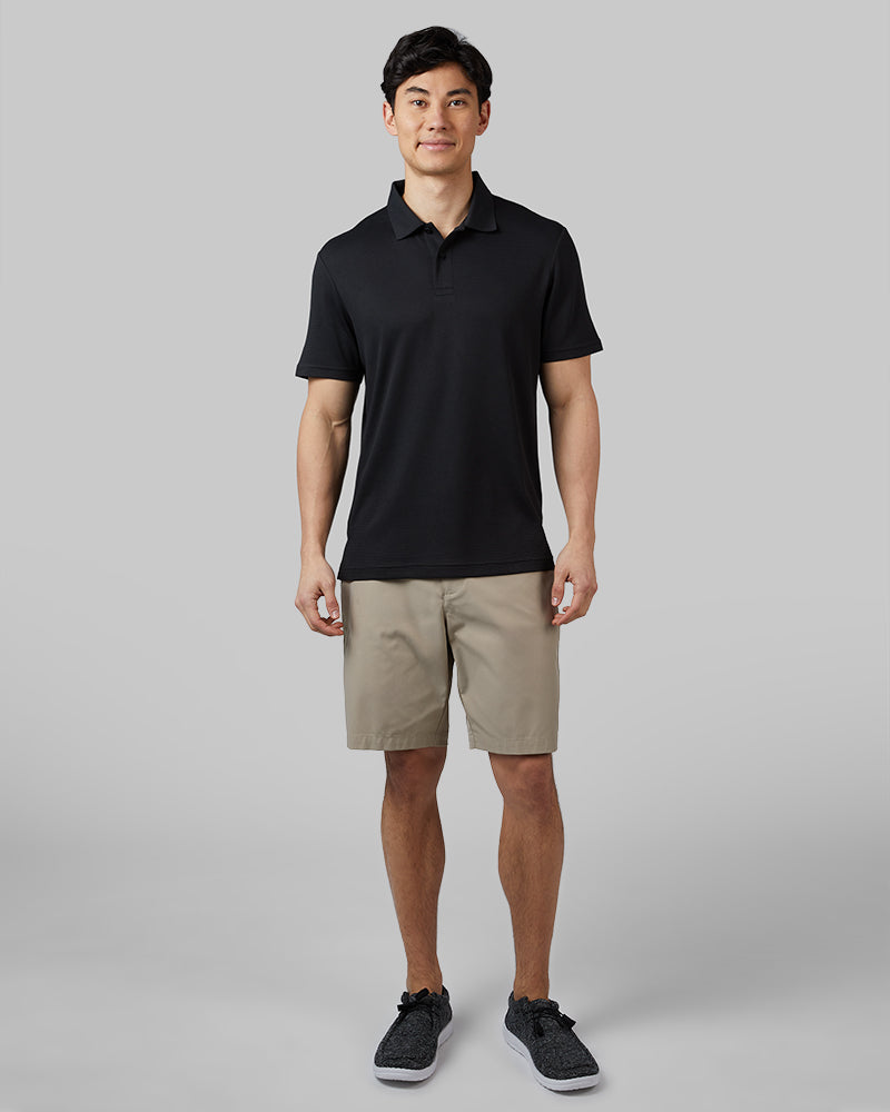 32 Degrees Black _ Men's Golf Polo {model: Warwick is 6'1", wearing size M}{bottom}{right} {bottom}{right}