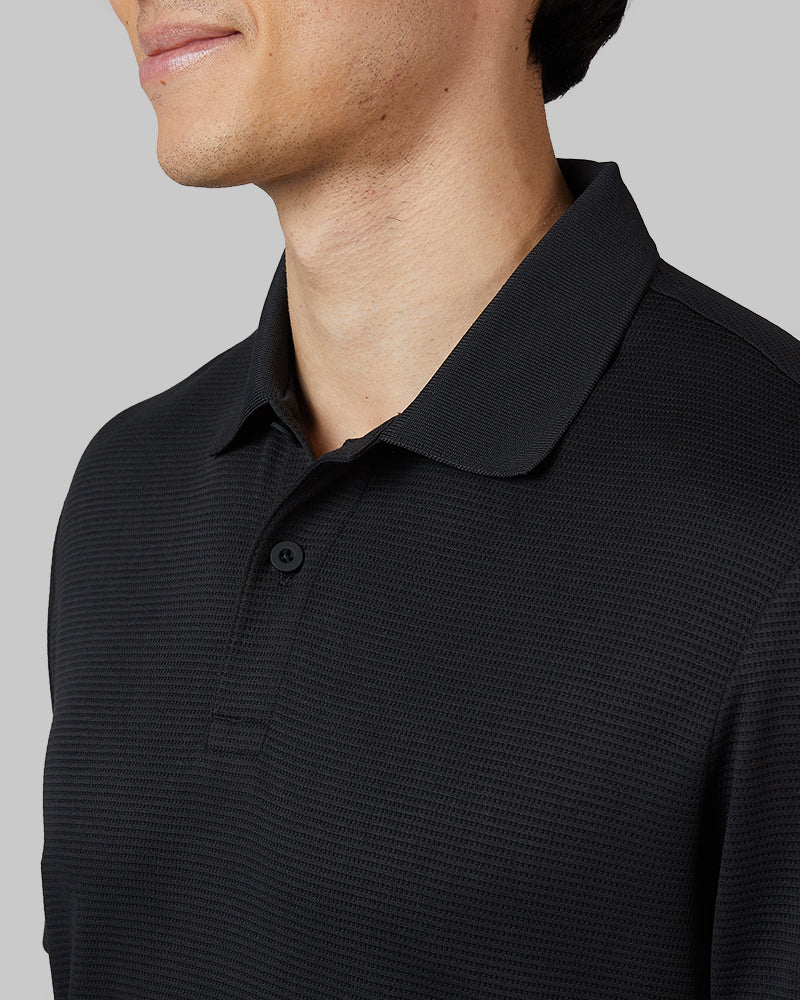32 Degrees Black _ Men's Golf Polo {model: Warwick is 6'1", wearing size M}{bottom}{right} {bottom}{right}