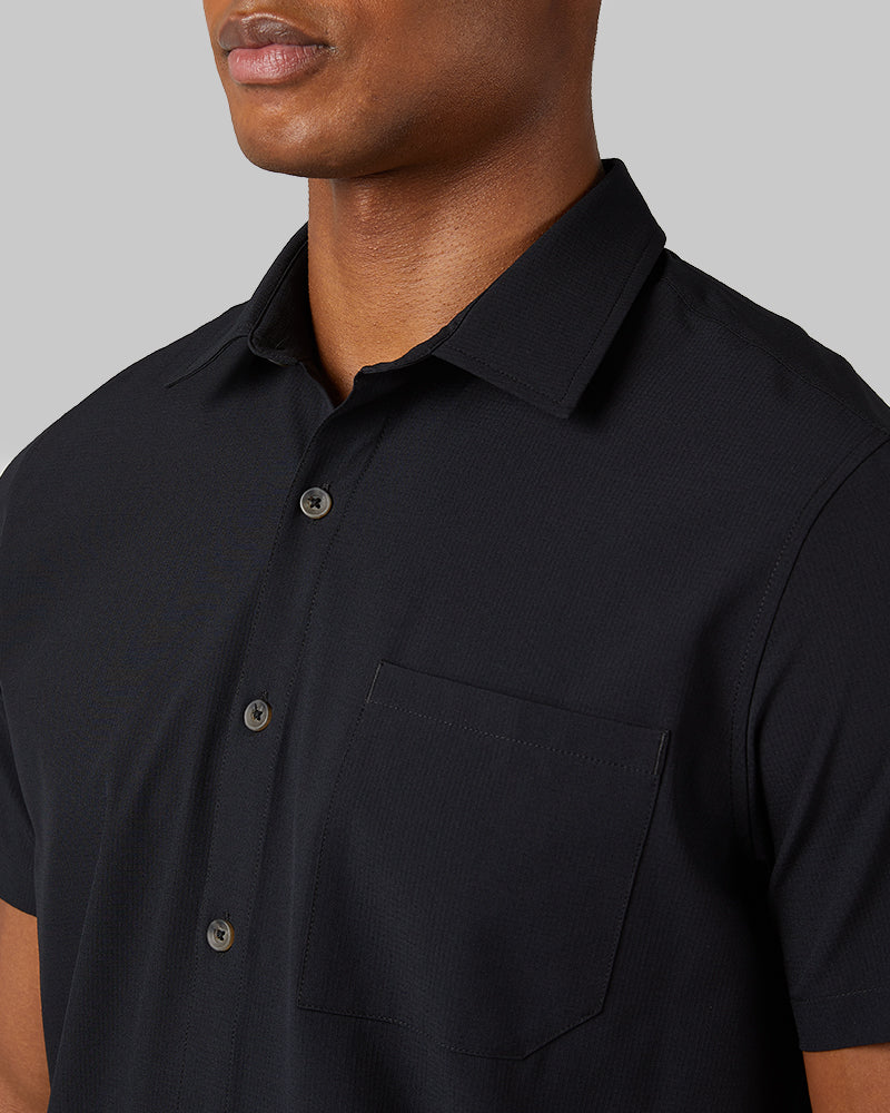 32 Degrees Black _ Men's Casual short sleeve Dress shirt {model: Isaiah is 6'2", wearing size M}{bottom}{right} {bottom}{right}