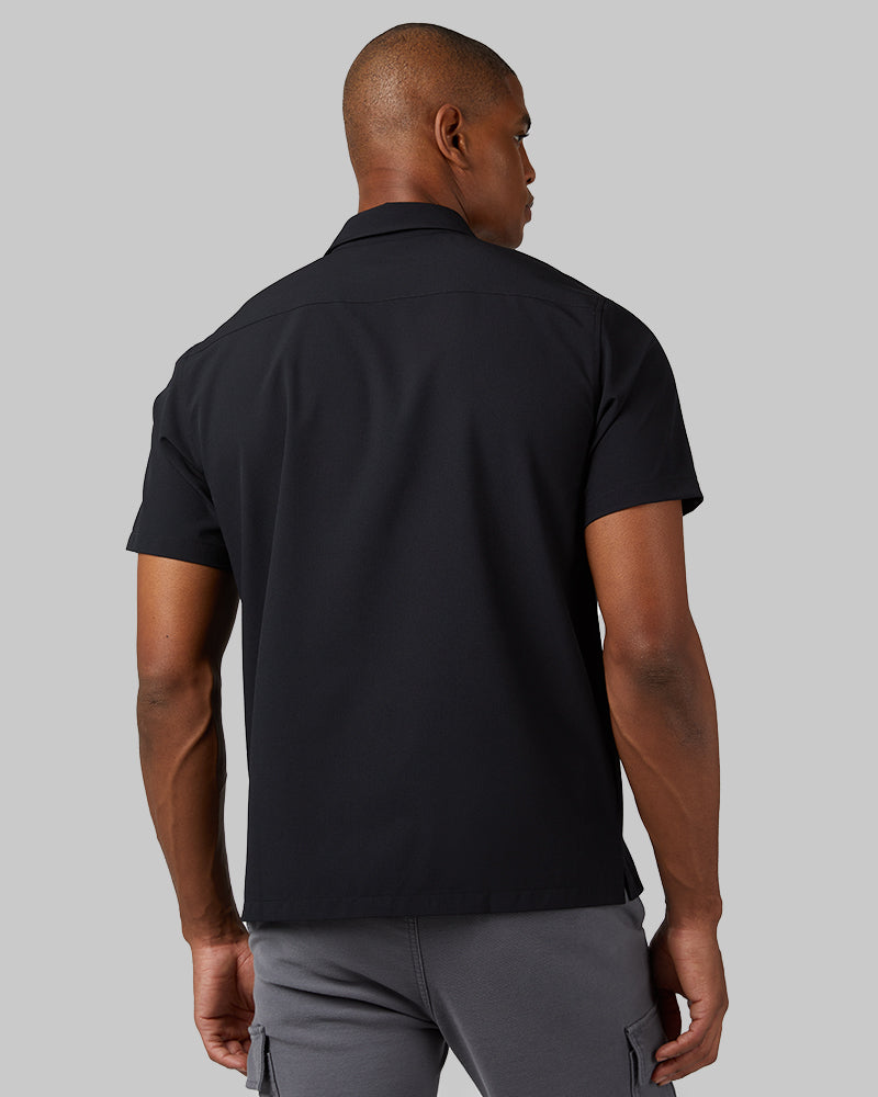 32 Degrees Black _ Men's Casual short sleeve Dress shirt {model: Isaiah is 6'2", wearing size M}{bottom}{right} {bottom}{right}