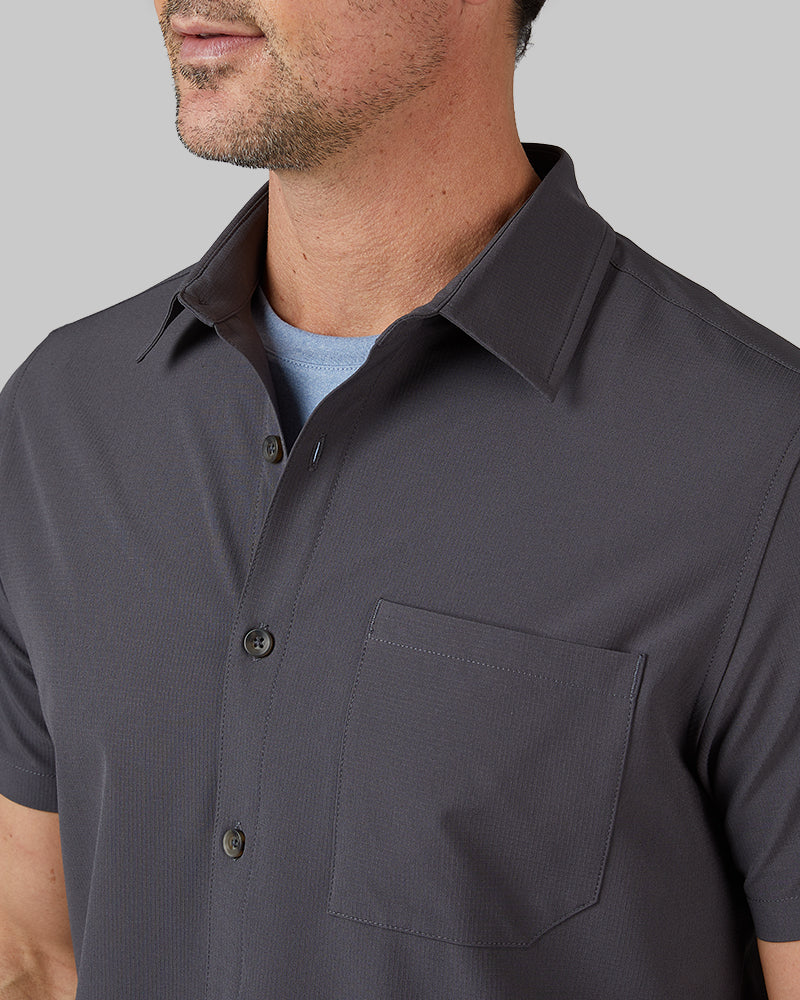 32 Degrees Iron _ Men's Casual short sleeve Dress shirt {model: Andrew is 6'2", wearing size M}{bottom}{right} {bottom}{right}