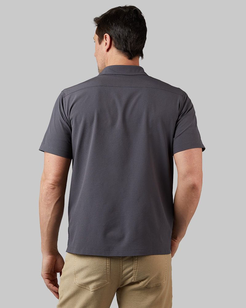 32 Degrees Iron _ Men's Casual short sleeve Dress shirt {model: Andrew is 6'2", wearing size M}{bottom}{right} {bottom}{right}