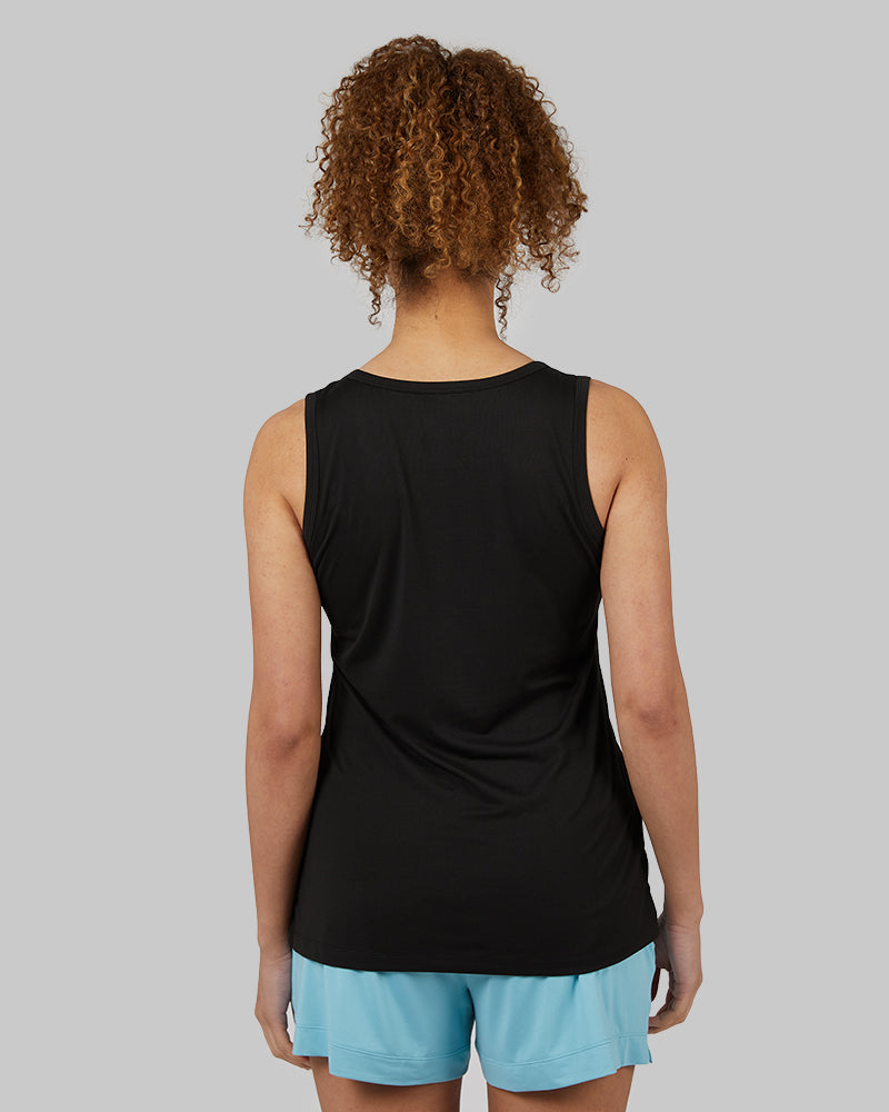 32 Degrees Black _ Womens Cool Relaxed Sleep Tank {model: Yanisha is 5'7" and size 4, wearing size S}{bottom}{right} {bottom}{right}