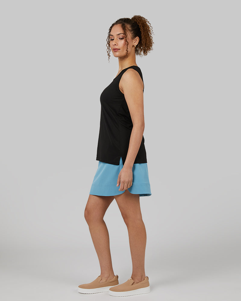 32 Degrees Black _ Womens Cool Relaxed Sleep Tank {model: Yanisha is 5'7" and size 4, wearing size S}{bottom}{right} {bottom}{right}