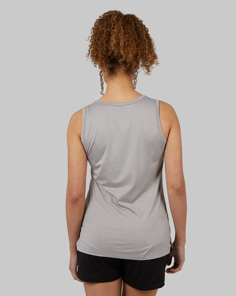 32 Degrees Ghost Grey Heather _ Womens Cool Relaxed Sleep Tank {model: Yanisha is 5'7" and size 4, wearing size S}{bottom}{right} {bottom}{right}