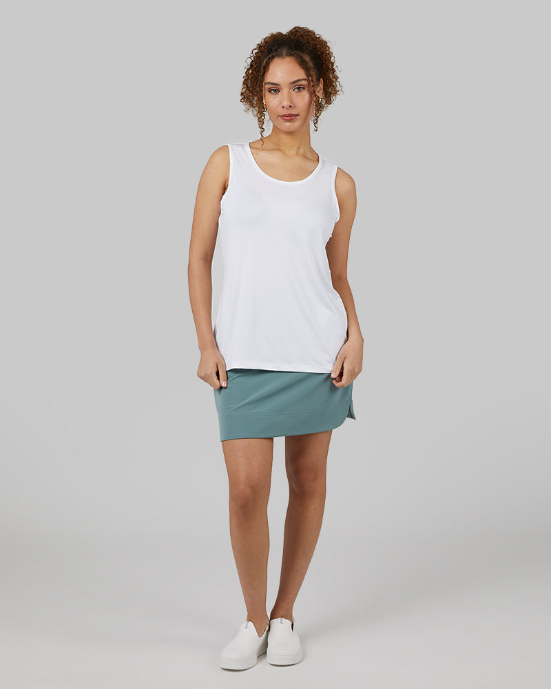 32 Degrees White _ Womens Cool Relaxed Sleep Tank {model: Yanisha is 5'7" and size 4, wearing size S}{bottom}{right} {bottom}{right}