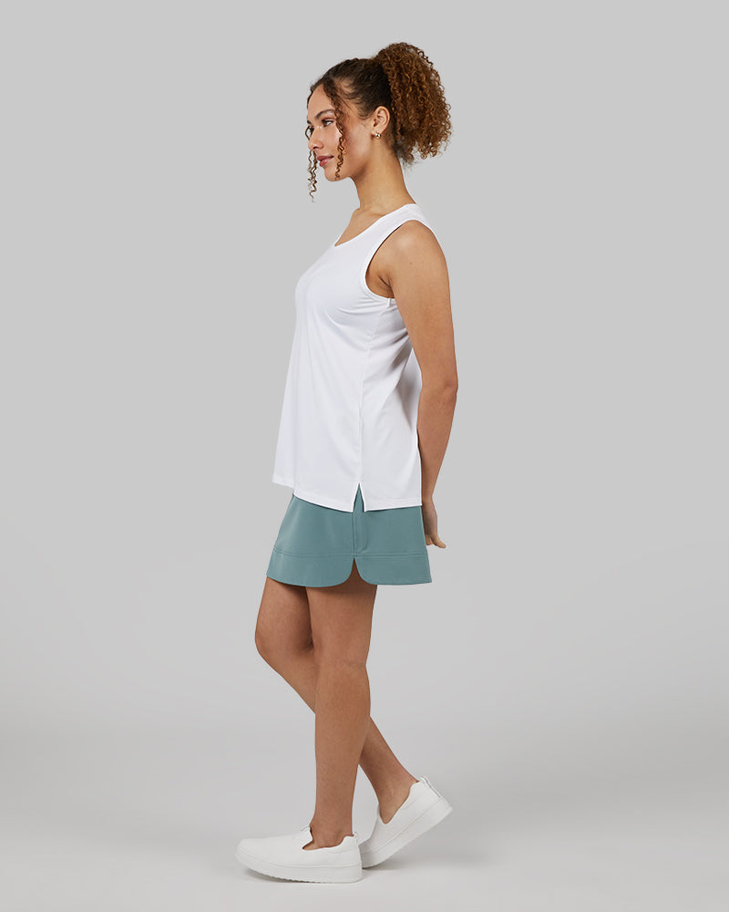 32 Degrees White _ Womens Cool Relaxed Sleep Tank {model: Yanisha is 5'7" and size 4, wearing size S}{bottom}{right} {bottom}{right}