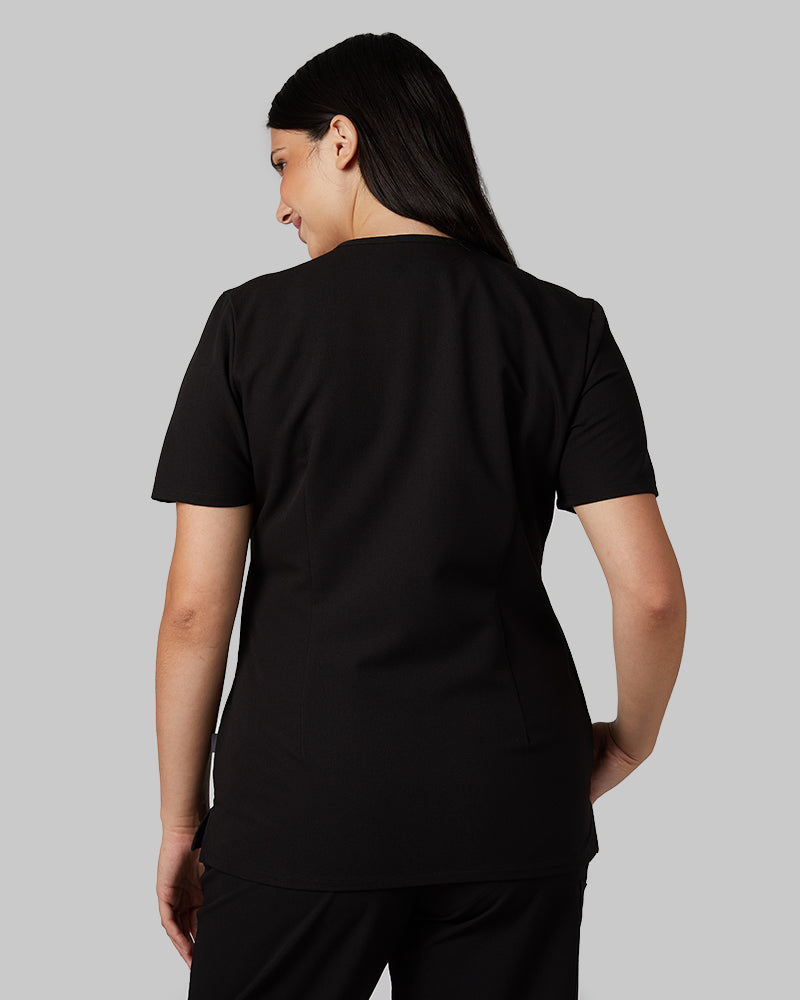 32 Degrees Black _ Womens 1-Pocket V-Neck scrub Top {model: Francesca is 5'10and size 6 wearing size M}{bottom}{right} {bottom}{right}