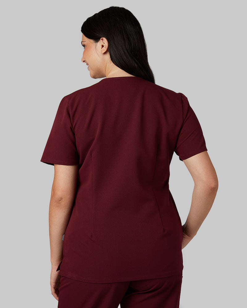 32 Degrees Burgundy _ Womens 1-Pocket V-Neck scrub Top {model: Francesca is 5'10and size 6 wearing size M}{bottom}{right} {bottom}{right}