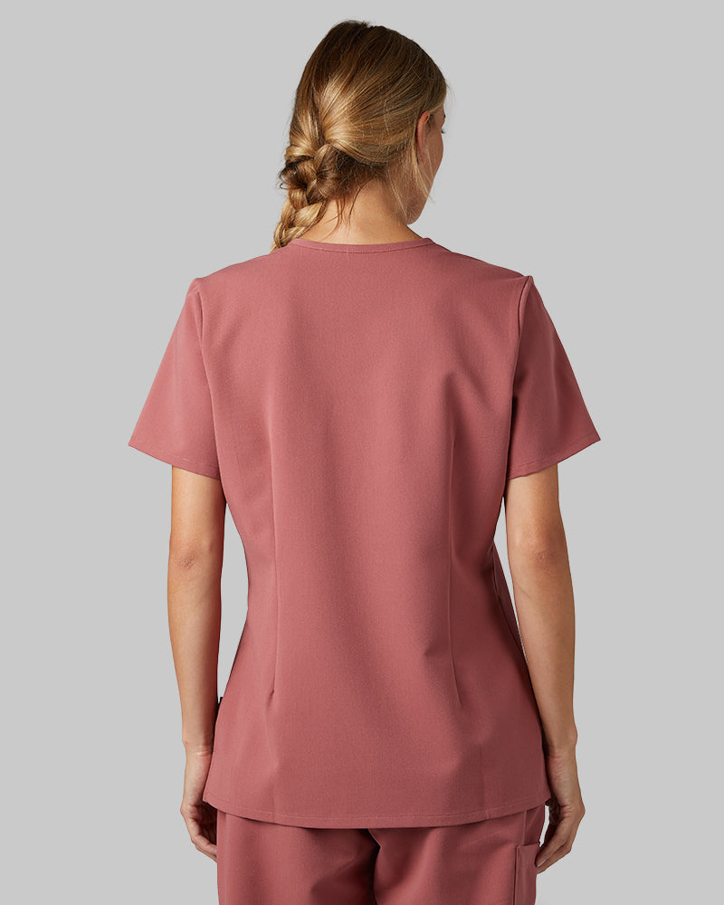 32 Degrees Mauve _ Womens 1-Pocket V-Neck scrub Top {model: Colby is 5'9"and size 4 wearing size S}{bottom}{right} {bottom}{right}