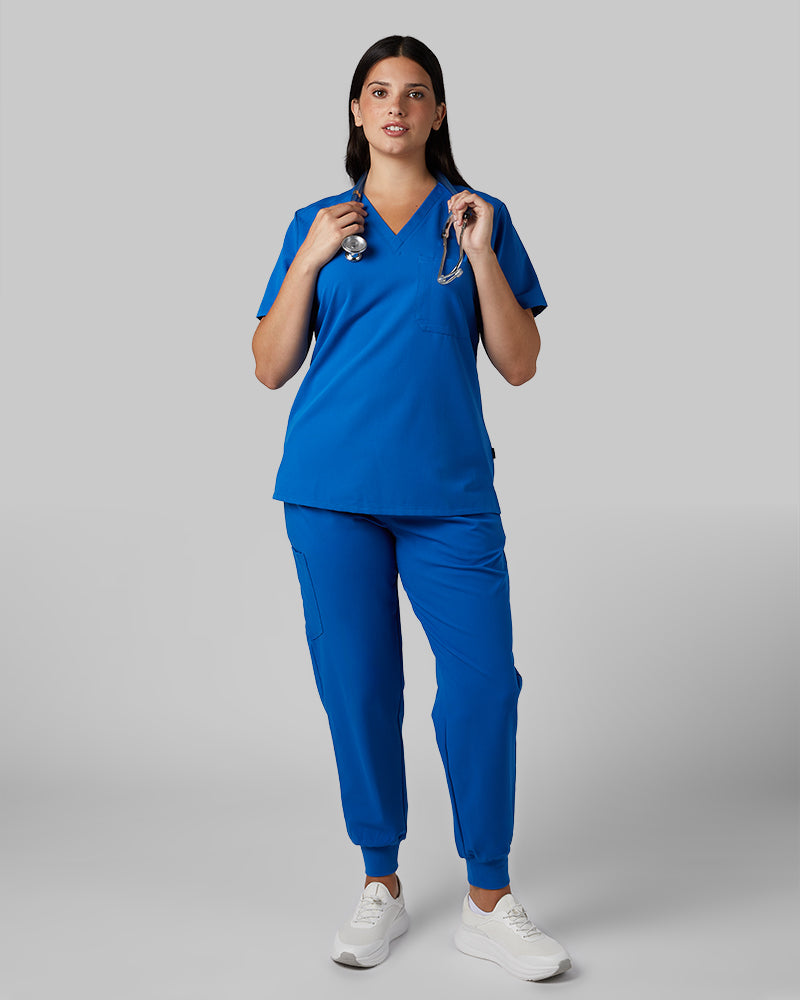32 Degrees Royal _ Womens 1-Pocket V-Neck scrub Top {model: Francesca is 5'10and size 6 wearing size M}{bottom}{right} {bottom}{right}