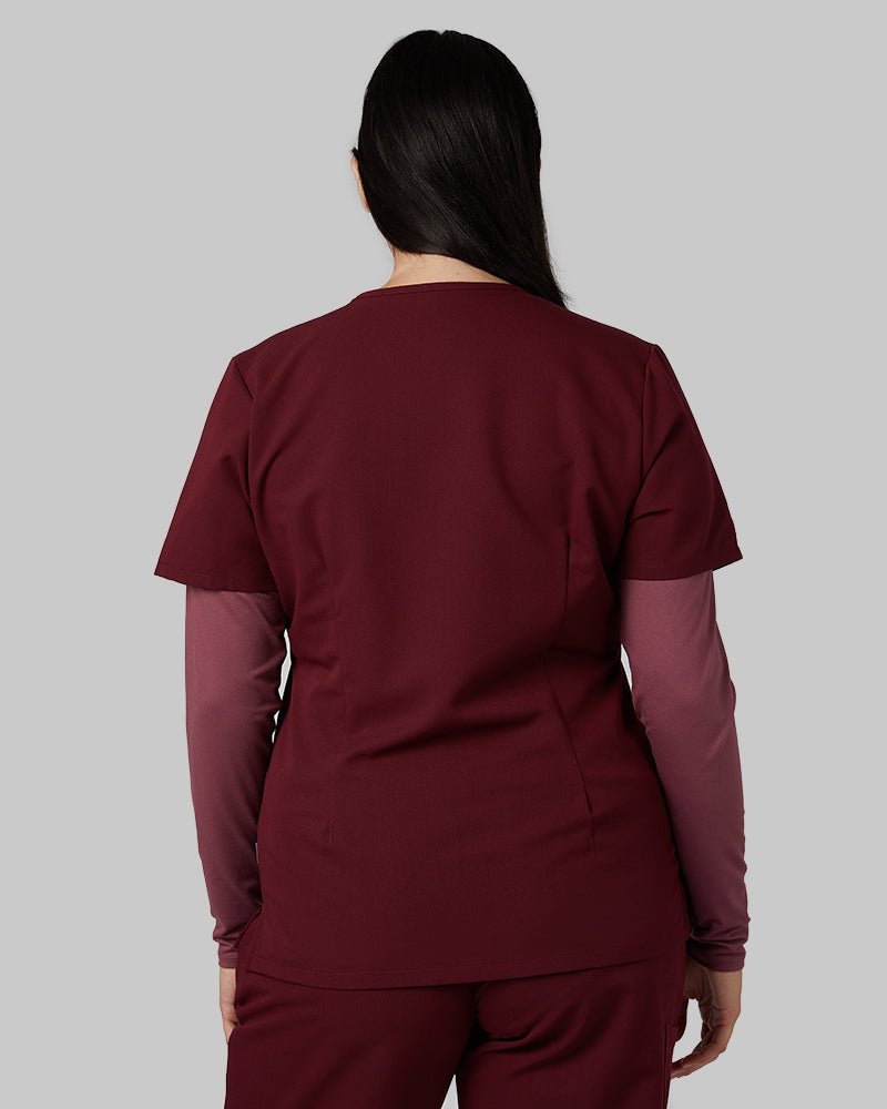 32 Degrees Burgundy _ Women's 2-Pocket V-Neck scrub Top {model: Francesca is 5'10and size 6 wearing size M}{bottom}{right} {bottom}{right}