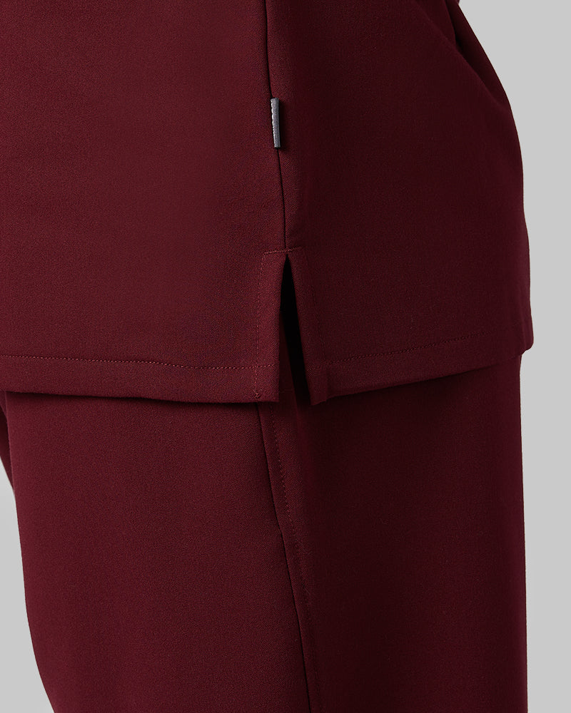 32 Degrees Burgundy _ Women's 2-Pocket V-Neck scrub Top {model: Arantza is 5'9"and size 2 wearing size XS}{bottom}{right} {bottom}{right}