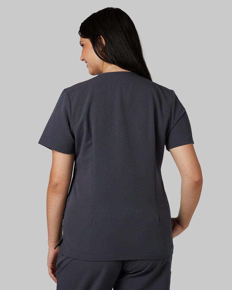 32 Degrees Charcoal _ Women's 2-Pocket V-Neck scrub Top {model: Francesca is 5'10and size 6 wearing size M}{bottom}{right} {bottom}{right}