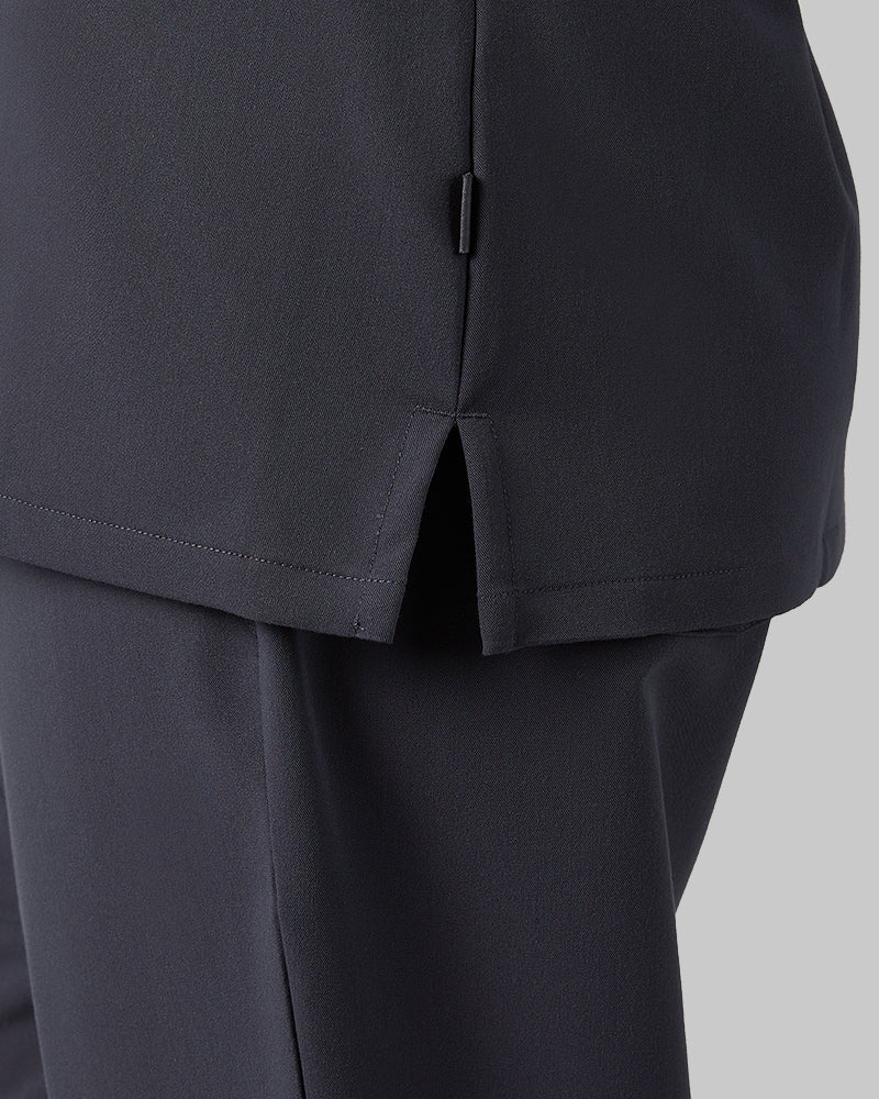 32 Degrees Charcoal _ Women's 2-Pocket V-Neck scrub Top {model: Arantza is 5'9"and size 2 wearing size XS}{bottom}{right} {bottom}{right}