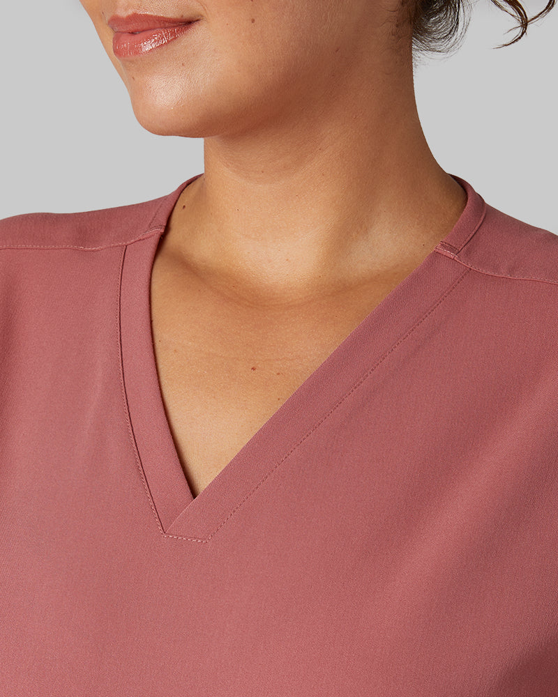 32 Degrees Mauve _ Women's 2-Pocket V-Neck scrub Top {model: Hannah is 5'10and size 14 wearing size L}{bottom}{right} {bottom}{right}