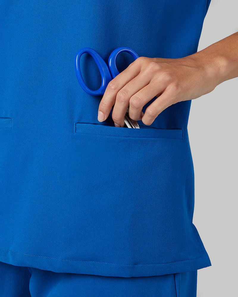 32 Degrees Royal _ Women's 2-Pocket V-Neck scrub Top {model: Colby is 5'9"and size 4 wearing size S}{bottom}{right} {bottom}{right}