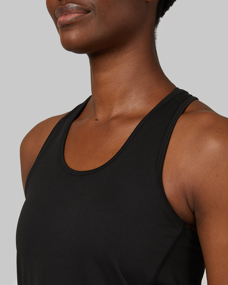 32 Degrees Black _ Women's Cool Racerback Tank {model: Wemi is 5'10" and size 2-4, wearing size S}{bottom}{right} {bottom}{right}