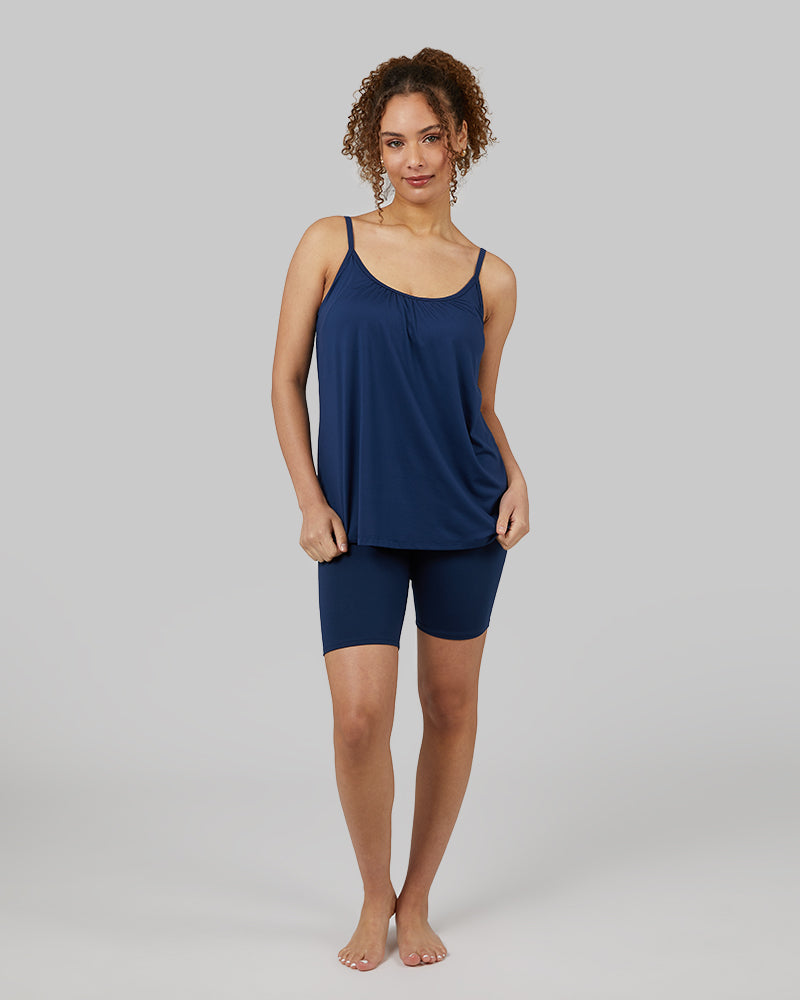 32 Degrees Inky Indigo _ Womens Cool Flowy Bra Cami {model: Yanisha is 5'7" and size 4, wearing size S}{bottom}{right} {bottom}{right}