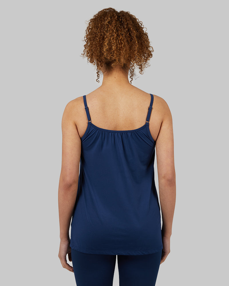 32 Degrees Inky Indigo _ Womens Cool Flowy Bra Cami {model: Yanisha is 5'7" and size 4, wearing size S}{bottom}{right} {bottom}{right}