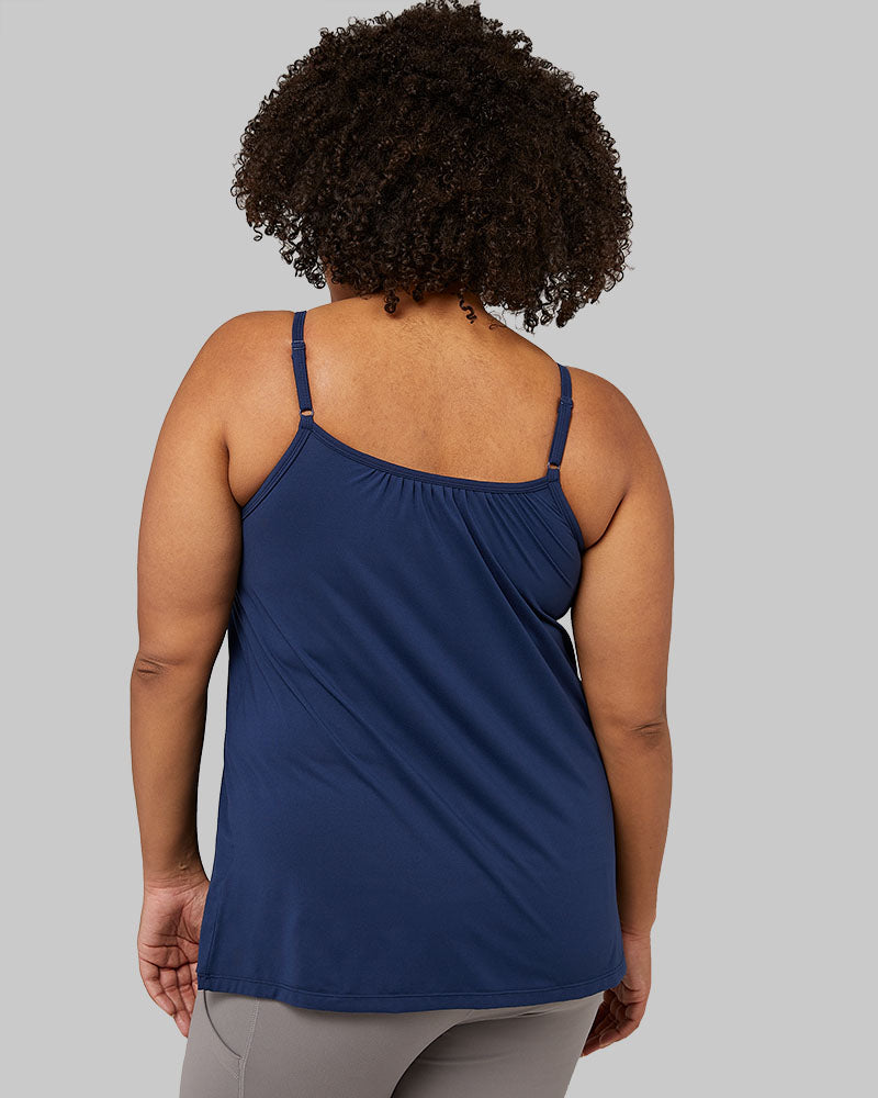 32 Degrees Inky Indigo _ Women's Cool Relaxed Bra Cami {model: Natalie is 5'10" and size 12-14, wearing size L}{bottom}{right}