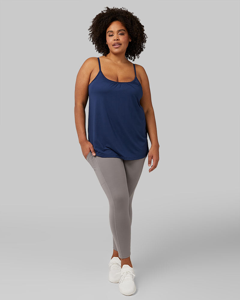 32 Degrees Inky Indigo _ Women's Cool Relaxed Bra Cami {model: Natalie is 5'10" and size 12-14, wearing size L}{bottom}{right}