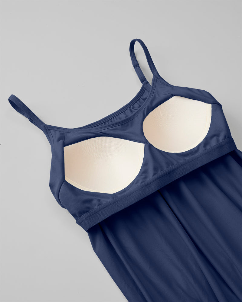 32 Degrees Inky Indigo _ Womens Cool Flowy Bra Cami {model: Yanisha is 5'7" and size 4, wearing size S}{bottom}{right} {bottom}{right}
