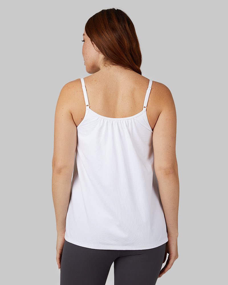 32 Degrees White _ Women's Cool Flowy Bra Cami {model: Evonique is 5'10 and size 6, wearing size S}{bottom}{right} {bottom}{right}