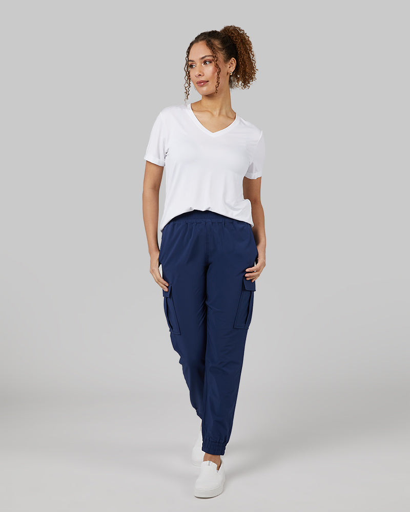 32 Degrees White _ Womens Cool Relaxed Sleep T-Shirt {model: Yanisha is 5'7" and size 4, wearing size S}{bottom}{right} {bottom}{right}