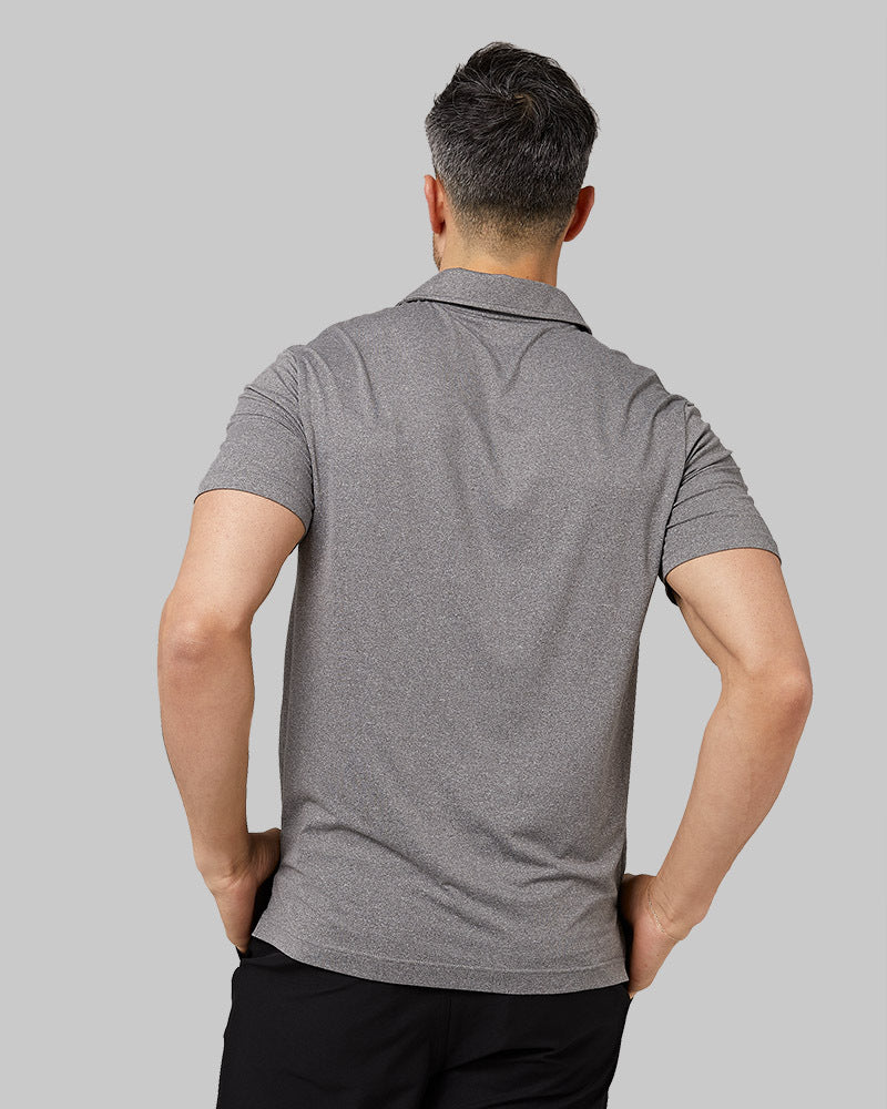  32 Degrees Grey Heather_ Men's Cool Classic Polo  {model: Daniel is 6'2", wearing size M}{bottom}{right}