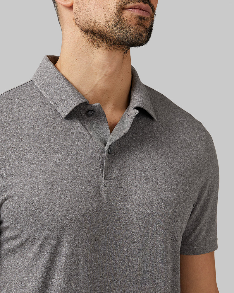  32 Degrees Grey Heather_ Men's Cool Classic Polo  {model: Daniel is 6'2", wearing size M}{bottom}{right}