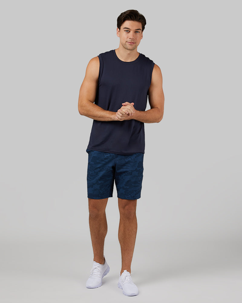 32 Degrees Navy  _ Men's Cool Relaxed Tank {model: Zac is 6'3", wearing size M}{bottom}{right} {bottom}{right}