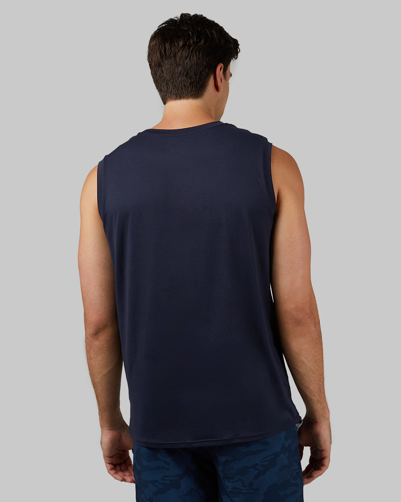 32 Degrees Navy  _ Men's Cool Relaxed Tank {model: Zac is 6'3", wearing size M}{bottom}{right} {bottom}{right}