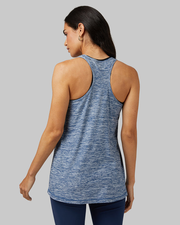 32 Degrees Xenon Blue Space Dye _ Women's Cool Racerback Tank {model: Dani is 5'9" and size 2-4, wearing size S}{bottom}{right} {bottom}{right}